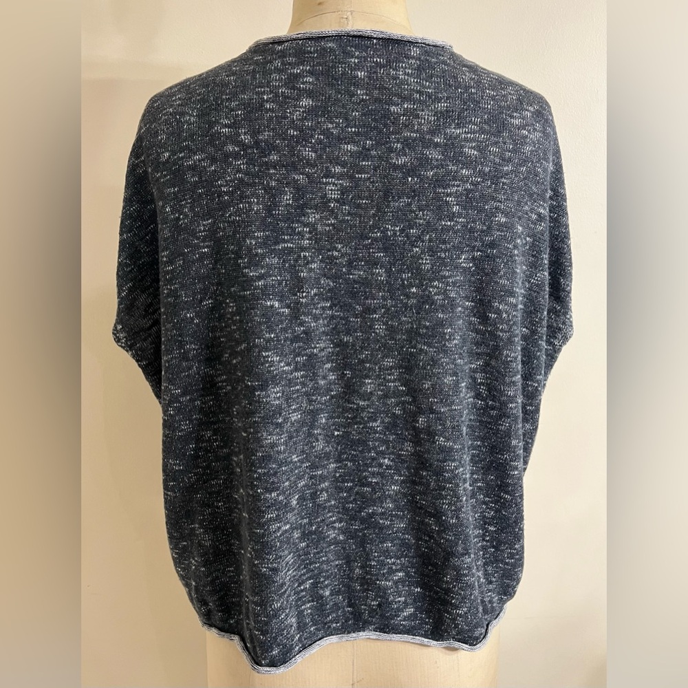 Eileen Fisher Cape Poncho XL Gray Tweed Organic Linen Cotton Knit Sleeveless Top - Picture 5 of 8